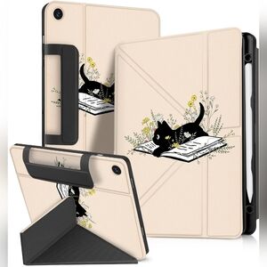 Samsung Galaxy Tab A9 Plus Pink Cat Case, Pen Holder, Cartoon Cool Anime Kawaii 